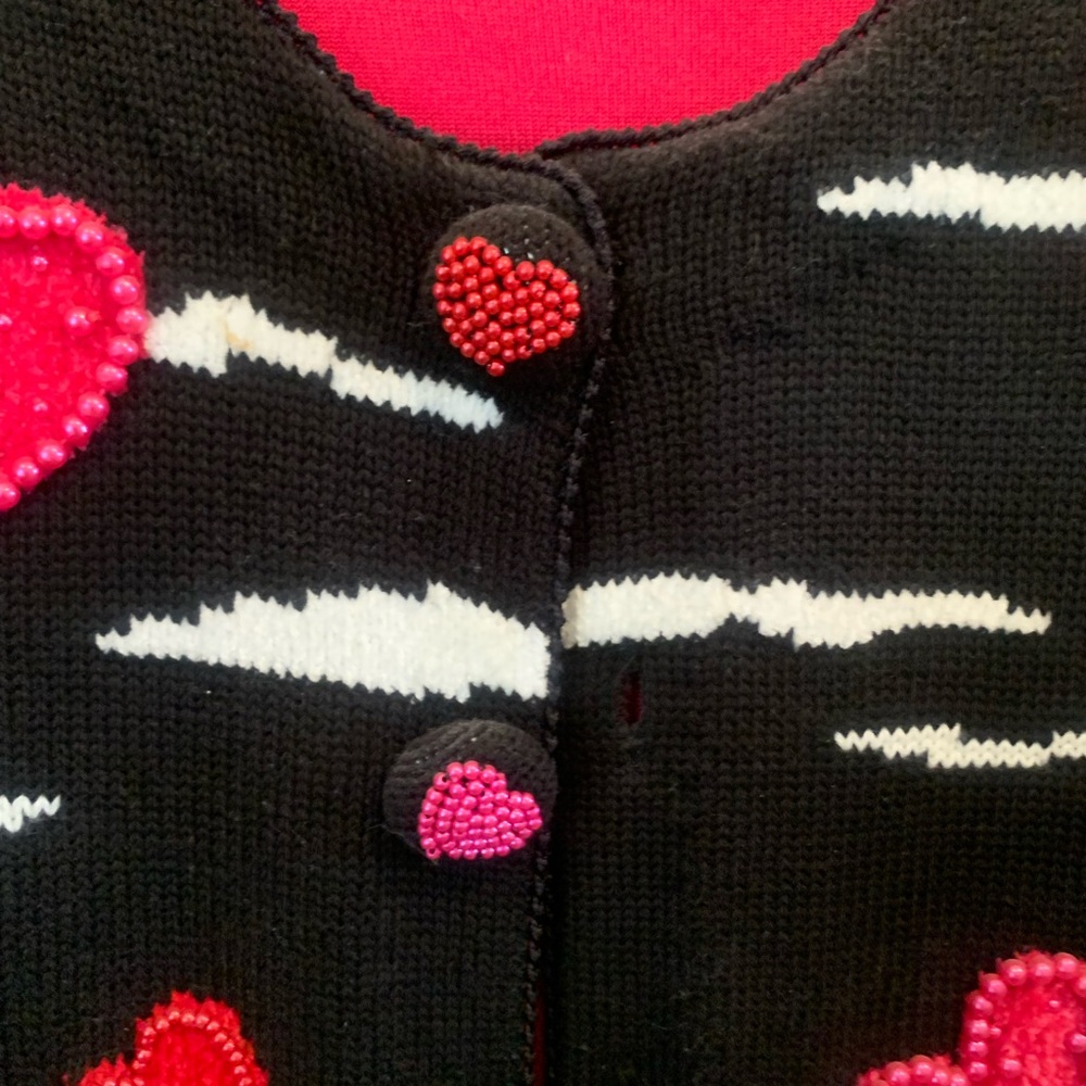 Heart Patterned Black and Pink Sweater - Picture 2 of 4